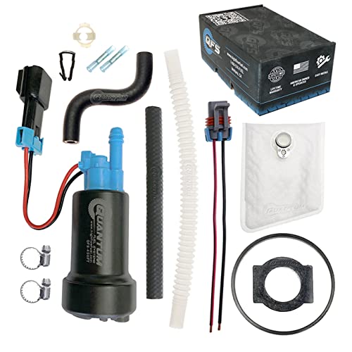 Quantum 450LPH E85 Compatible In-Tank Fuel Pump w/Install Kit + Flex Hose Replacement for Ford Mustang (1986-1997)