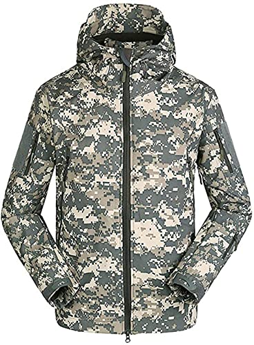 Uugood Chaqueta de forro polar para hombre con capucha y forro polar táctico de invierno con capucha, Acu Camo, XL