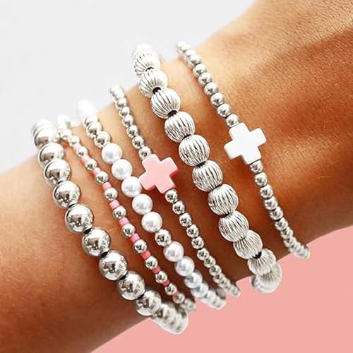 Long tiantian 5PCS Gold Beaded Bracelets for Women Non Tarnish Dainty Pearl Beaded Bracelet for Women Trendy Clay Bead Bracelets Stack Stretch Bracelets for Women Gifts 20252