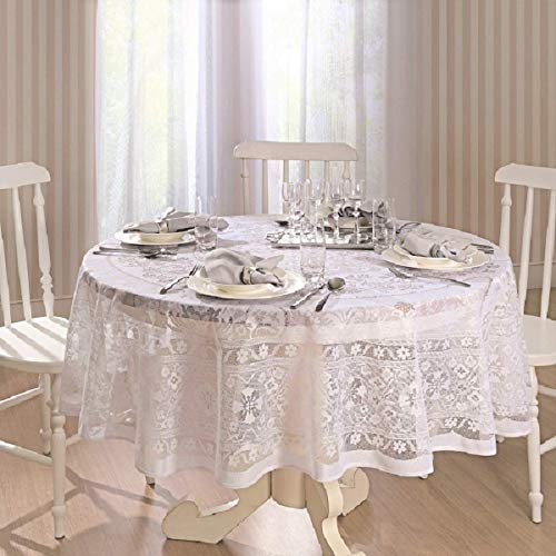 AdonisUSA 70 Inch Round White Lace Polyester Tablecloth