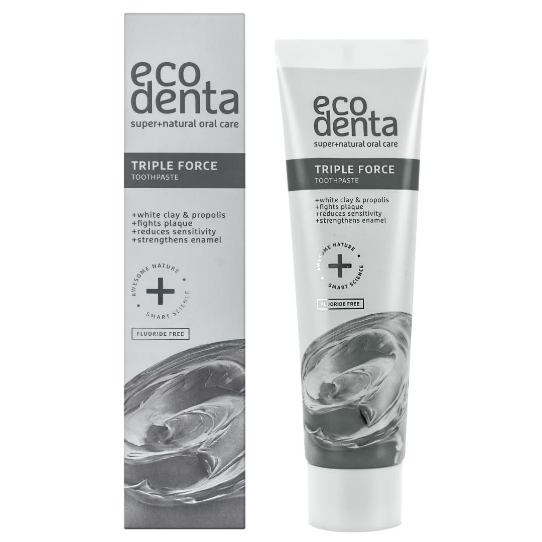 ECODENTAToothpaste Fluoride Free - Triple Force Teeth Cleaning Plaque Removal Enamel Strengthening Sensitivity Reducing Tooth Paste 100ml