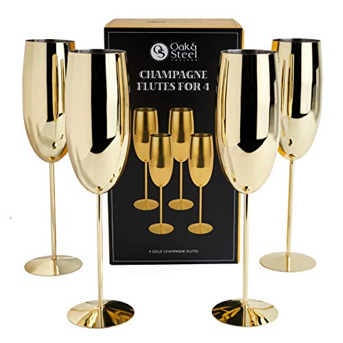 OS Oak & Steel ENGLAND Set de 4 Copas de Champán de Acero Inoxidable Dorado para Regalar