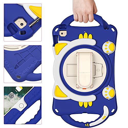 Kiq Cat Shield Ipad Mini 1 2 3 4 5 Case, Kids Cute Shockproof Heavy Duty Cover Hand Strap Kickstand Carrying Shoulder Strap Sling For Apple Ipad Mini 1St 2Nd 3Rd 4Th 5Th Gen [Dark Blue] #TOP4