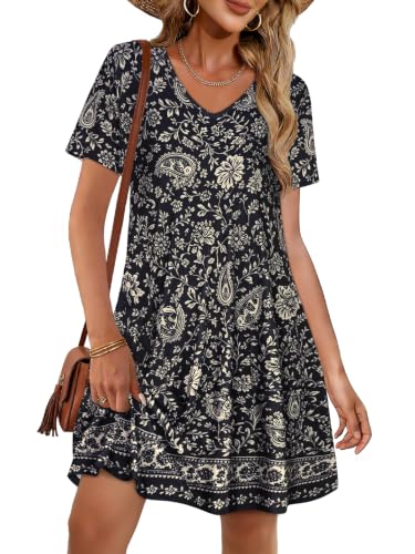 Image of CHICGAL Summer Dresses for Women V Neck Short Sleeve Casual Loose T Shirt Sundress Beach Cover Ups with Pockets 2026