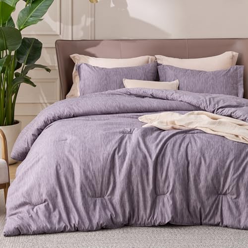 Image of Bedsure Full Comforter Set - Grayish Purple Soft Bedding for All Seasons, Cationic Dyed Bed Set, 3 Pieces, 1 Full Size Comforter (82 inchx86 inch) and 2 Pillow Shams (20 inchx26 inch+2 inch)