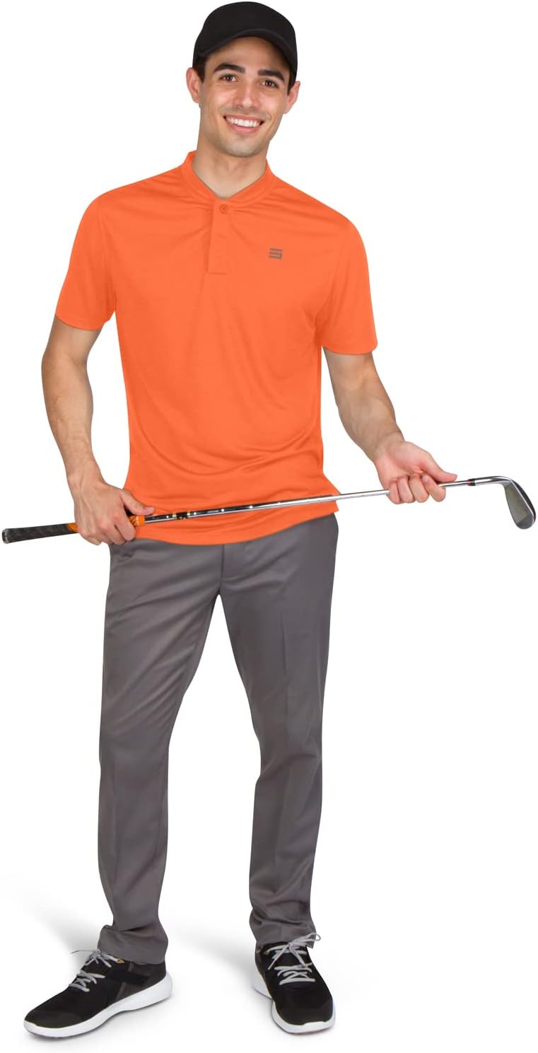Three Sixty Six Men's Short Sleeve Collarless Golf Polo - Lightweight, Moisture-Wicking, Quick Dry, Stretch Fabric