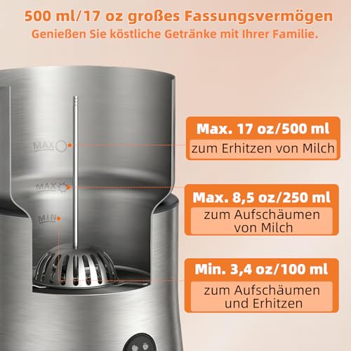 NAPASA 500ml Elektrisch Milchaufschäumer für Milchschaum & Heiße Milch, 4-in-1 Elektrischer Milchschäumer Induktion, Abnehmbare Behälter,Spülmaschinenfest, Milk Frother für Latte Cappuccino Macchiato – Bild 4