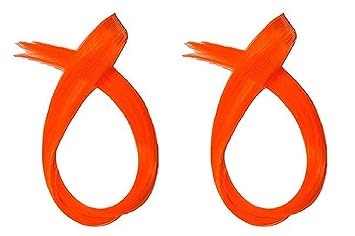 Prime Straight Colored Hair Streak Extensions For Girls And Women Set Of 2 (Orange Color) Pack Of 1