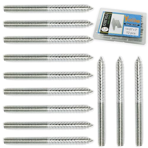 Image of 12 Pack 1 /4-20 x 3 Inch Silver Hanger Bolts 1 /4-20 inch Double Headed Bolts 1 /4 Wood Dowel Screw Self-Tapping Screw Hanger Bolts for Furniture Screws Double Screw Threaded Rods Bolt 75mm Length