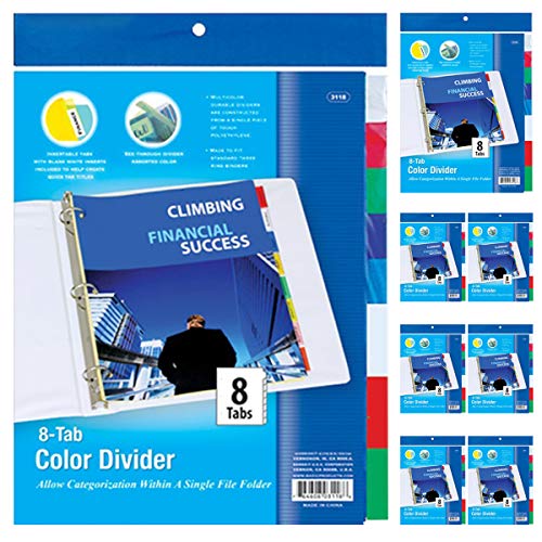 Kicko Ring Binder with Dividers - Pack of 6 Clear File Binder with 8 Insertable Color Tabs - Perfect as School and Office Supply, Document and Letters Organizer, Arts and Crafts