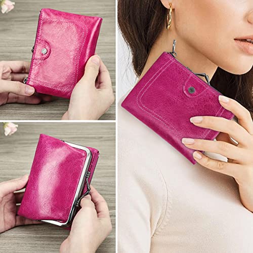 CONTACTS Womens Kiss Lock Wallet Leather Small Zipper Coin Purse for Women Bifold Rfid Clasp Wallet Card Holder with Photo Window2