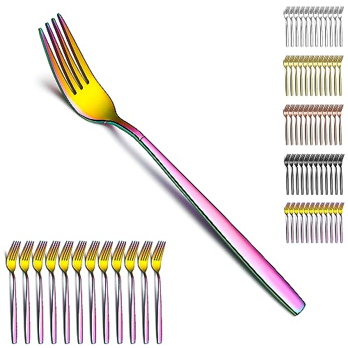 Berglander tenedor de mesa arco iris de 12 piezas, tenedores de cena de acero inoxidable de Revestimiento de titanio, cubiertos ideal para el hogar, restauroom, hotel, boda