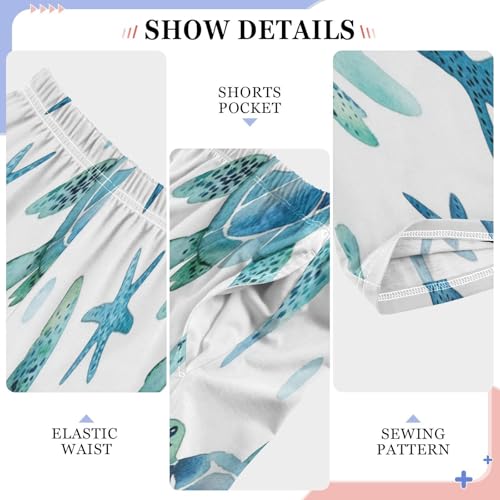 Watercolor Sea Turtles Starfish Blue Cute Lounge Pajama Pants Soft PJ Bottoms for Sleepwear Ages 6-14 Years4