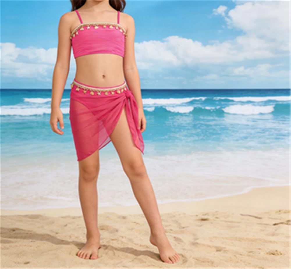 Ensemble de maillot de bain 3 pièces pour fille et adolescente - Fleurs - Décoration d'été - Avec jupe - Tankini