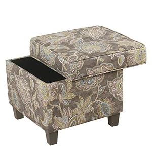 Homepop classic square storage ottoman with lift off lid ottoman with storage for living room bedroom gray floral  urban country home decor