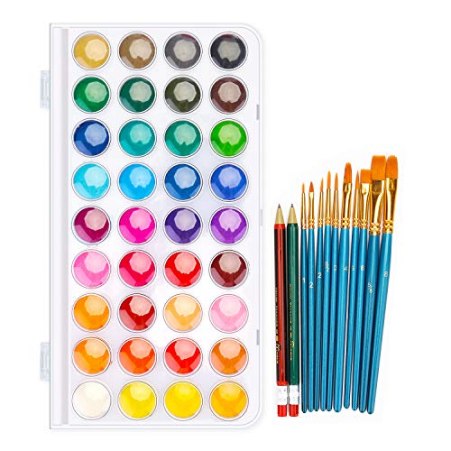36 Colors Watercolor Paint Set with 12 Brushes, FUBARBAR Water Color Art Painting Drawing Supplies for Kids, Children, Artists, Adults, Beginners Pan Acrylic Non-Toxic
