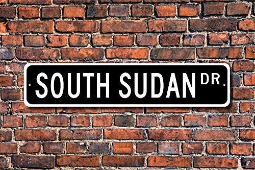 Plaque en métal en aluminium - 40 x 10 cm - Plaque murale en aluminium - Soudan du Sud - Cadeau souvenir du Soudan du Sud - Affiche murale en aluminium - Panneau de clôture de cour