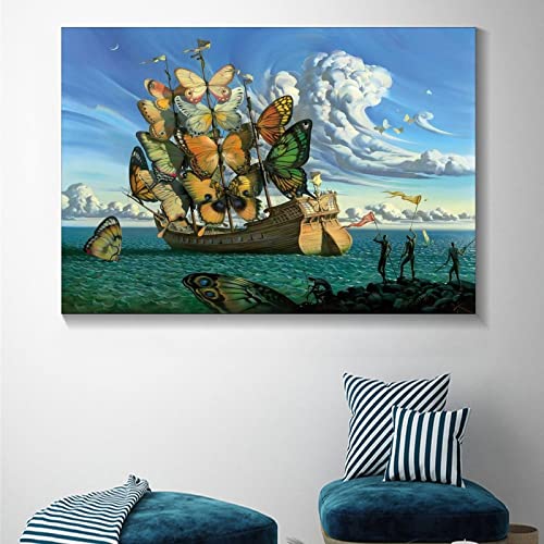 Oujjg Surrealist Departure Of The Winged Ship Canvas Art Poster And Wall Art Picture Print Modern Family Bedroom Decor Posters 16X24Inch(40X60Cm) #TOP4
