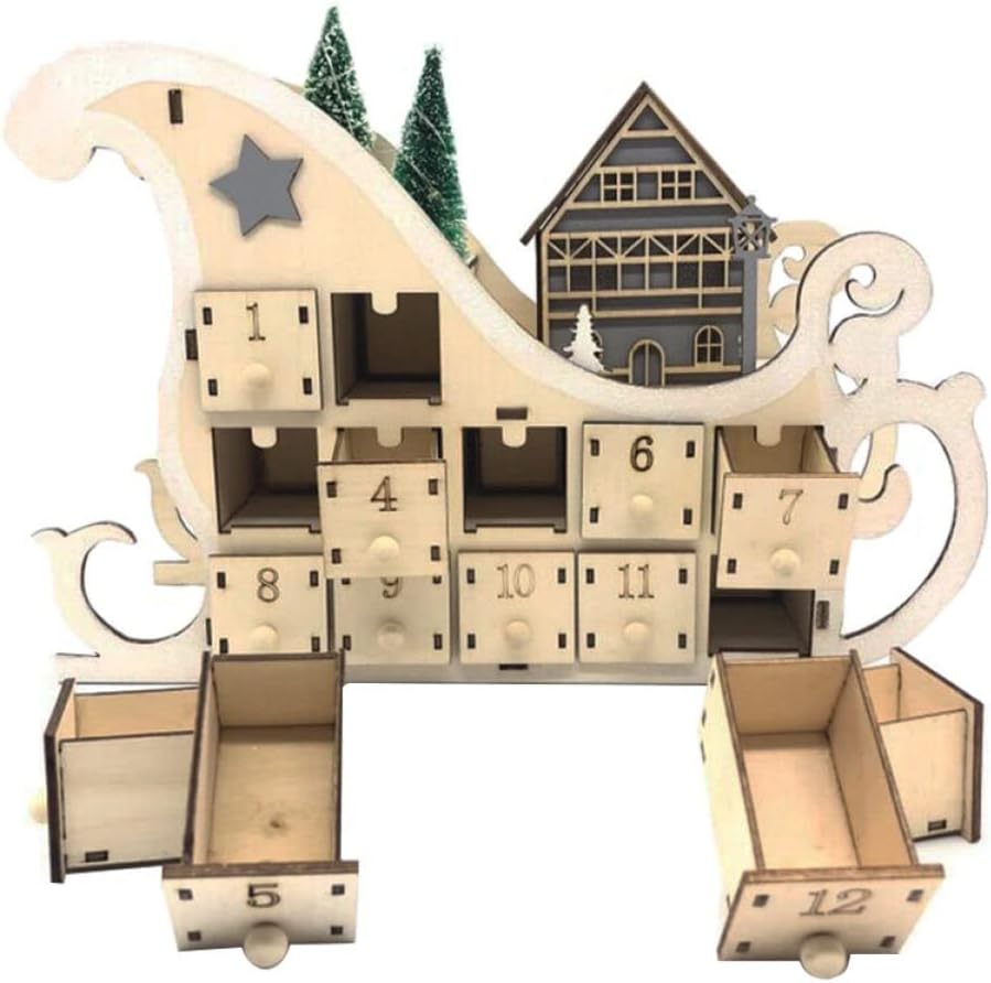 1pc Delicate Wooden Countdown Christmas Calendar Sleigh Decor for Home Rustic Holiday Decoration Creative Advent Calendar for Festive Celebrations