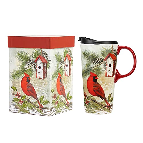 Topadorn Christmas Ceramic Travel Mug Coffee Cup Latte Mug with Lid and Gift Box for Holiday,17 oz