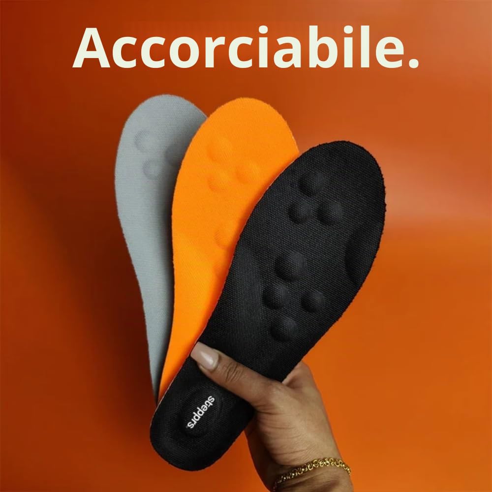 Originali Stepprs - Solette massaggianti con comfort potenziato, solette termiche in memory foam 4D con supporto per arco plantare per uomo e donna (arancione, EU 43-44)