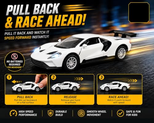 Image of TEC TAVAKKAL 1:36 Scale Diecast Metal Toy Car with Openable Doors, Pull-Back Action, LED Lights & Music - Premium Mini Sports Car Model for Kids & Collectors (Mclaren White Small)