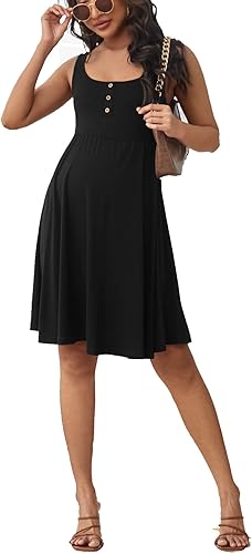 OYOANGLE Vestido de maternidad para mujer, casual, sin mangas, holgado, sin mangas, para mujer
