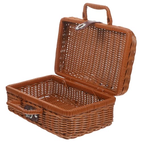 BESPORTBLE Caja De Almacenamiento Retro De Ratán Imitado Tapa Estuche Decorativo para Fotografía y Organización De Ropa Resistente y Duradero