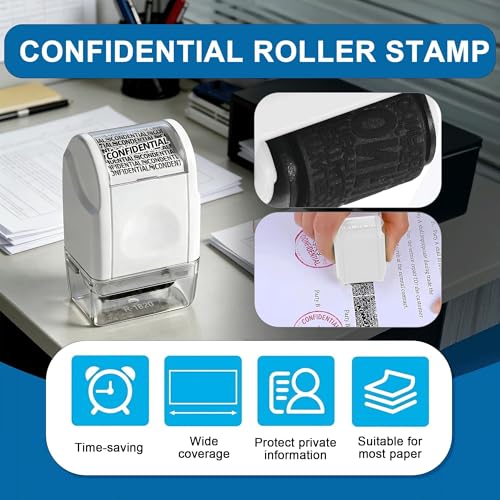 Datenschutz Rollstempel Für Dokumentenschutz, Sicherheitsstempel Zur Prävention Von Identitätsdiebstahl, Mit Breitem Muster Und 3 Nachfüllkartuschen, Ideal Für Identitätsschutz, Weiß