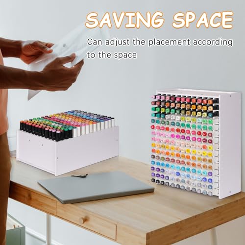 Image of Loghot Marker Storage Organizer Marker Holder 180 Slots Marker Organizer for Desk with Removable Divider Art Marker Rack to Storage Markers Pens Colored Pencils Art Supply (White 180 holes)