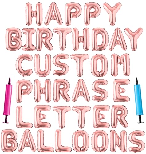 Image of Happy Birthday Balloon Banner Custom Phrase Balloons letter 16 inch Personalized Alphabet Letters Foil Mylar Balloons (Rose gold)