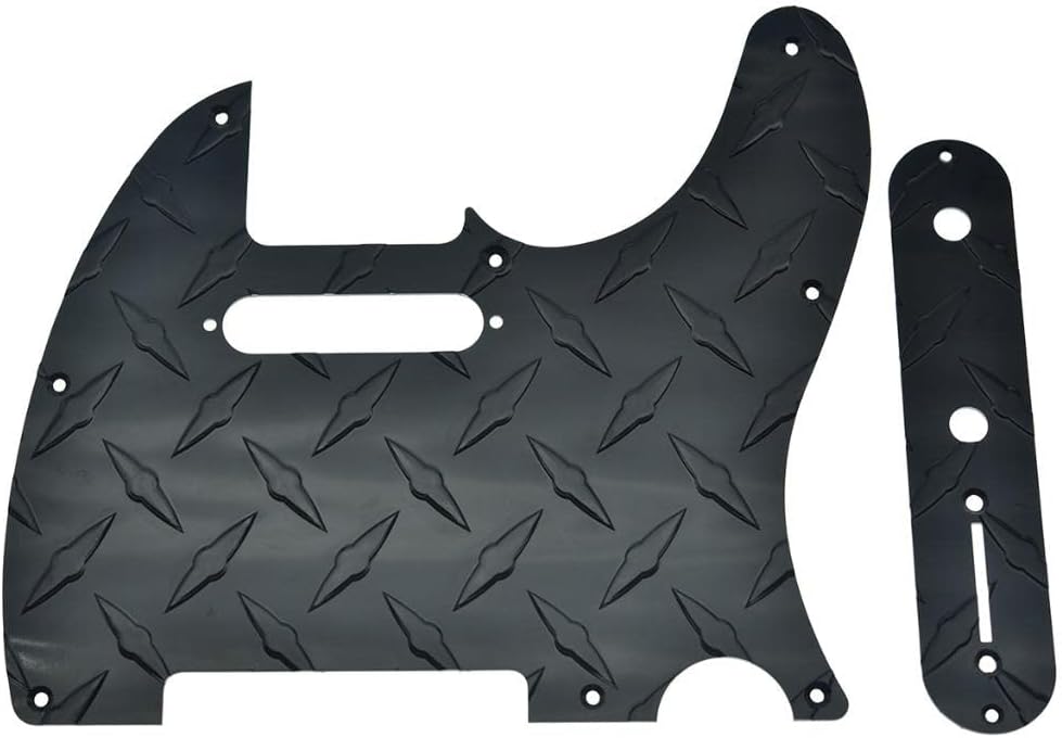 Dopro Metal Diamond Plate 8 Hole Modern Tele Pickguard with Diamond Plate Tele Control Plate and Screws for American/Mexican FD Telecaster Black