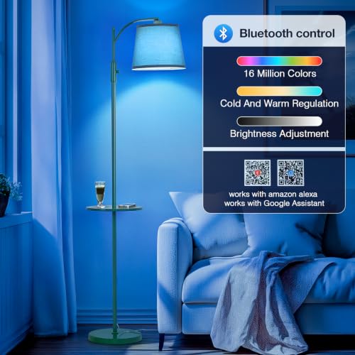 Image of AIDENOEY Smart Floor Lamp with Side Table | Stepless Dimming, RGB Multi-Color | Adjustable Swivel Head | Voice Control with Alexa & Google Assistant |Green Lamp for Living Room,Bedroom,Home Office