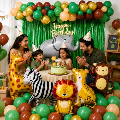 Image of Rozi Decoration Jungle Theme Birthday Decoration Set with Animal Balloons Set of 58 Pcs