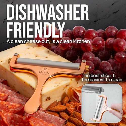 Image of Zulay Adjustable Cheese Slicer - Wire Slicer for Mozzarella, Cheddar, Gouda - Heavy Duty With 2 Extra Wires (Rose Gold)