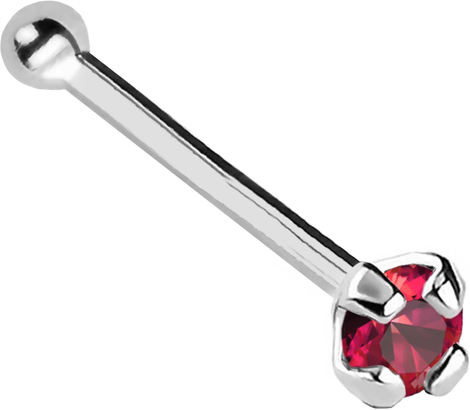 22G Solid 14Kt Gold Nose Bone Stud with Prong Set real Ruby Gemstone, 14kt Yellow Gold or 14kt White Gold - July Birthstone Nose Ring