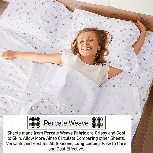 RUVANTI 100% Cotton California King Sheet Sets, 4 Pieces, Soft & Breathable Percale Weave Bedding, Deep Pocket 14", Hotel Standard, Crisp Cool Feel & Durable, Perfect Floral Sheets, Phulkari