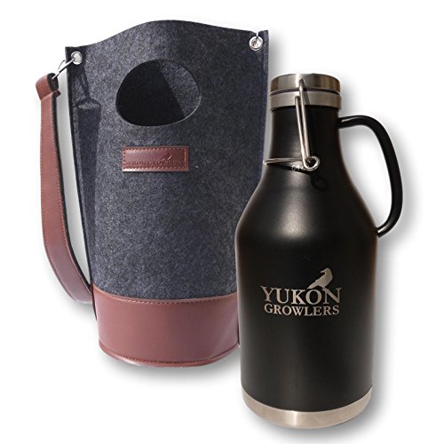 Yukon Growlers Premium Insulated Stainless Steel Growler with Felt Case - Keep Your Beer Cold and Carbonated for 24 Hours - Double-Walled Vacuum Growler with Swing-Top Lid and Handle for Easy Pouring