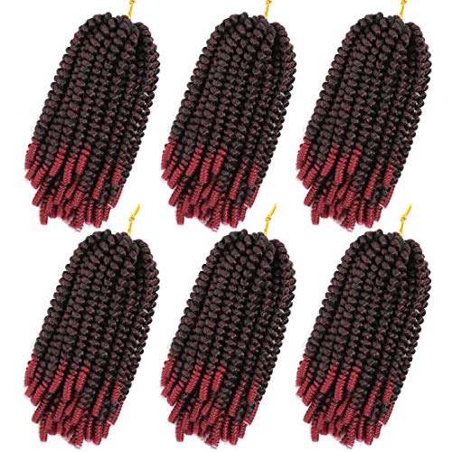 6 Packs Spring Twist Hair Crochet Ombre Colors Braiding Hair Bomb curly Hair Extensions Synthetic Fluffy Braids Hair Kanekalon Low Temperature Fiber (8 Inch T1B/BUG)