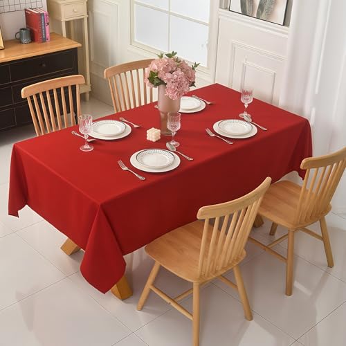 Image of 10-Pack 60x102 inch Red Table Cloths, Solid Stain and Wrinkle Resistant Oblong Tablecloth, Premium Plain Weave Polyester Fabric Rectangle Table Linen Covers for Hotel, Wedding