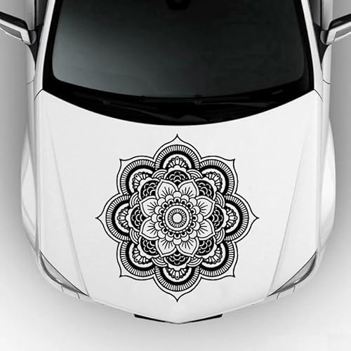 Mandala Car Decal, Black Vinyl, Large 15.7 Inch Decorative Sticker for Vehicle Door Hood, Floral Pattern D42 (Black)