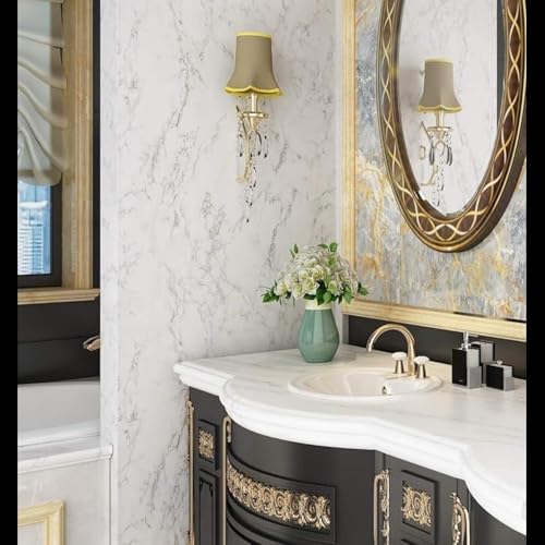 Image of KRIVAZ Self Adhesive Marble Wallpaper Kitchen Oil Proof & Waterproof Wallpaper for Cabinet Makeover, Almirah, Plastic & Tabletop, Wardrobe (60x200cm) (White Marble)
