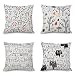 Set di 4 Federe Cuscini per Divano Esterno Giardino Copricuscini 65x65cm Animale vegetale in bianco e nero Decorativi Fodera Cuscino Lino Cuscini Moderni Casa Quadrate con Cerniera Invisibile