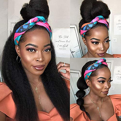 Yaki Straight Hair Headband Wig Human Hair Wig for Black Women Grade 7A Brazilian Virgin Hair Remy Glueless Wig Pre Plucked with Natural Hairline Kinky Wig 20 inches