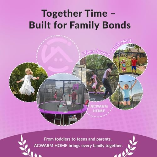 Image of ACWARM HOME Trampoline Outdoor 15FT Trampoline with Basketball Hoop and LED Lights, Recreational Trampolines for Kids and Adults with Net and Ladder, ASTM Approved, Purple