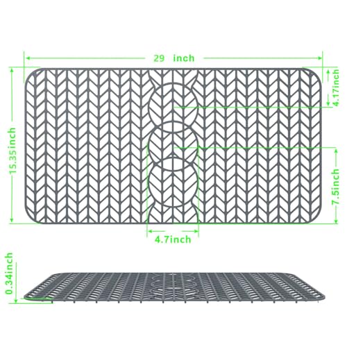 Image of GUUKIN Sink Protectors for Kitchen Mat - 29 inchx 15.35 inch Silicone Kitchen Sink Mat Grid for Bottom of Farmhouse Stainless Steel Porcelain with 3 Reserved Holes(Grey)
