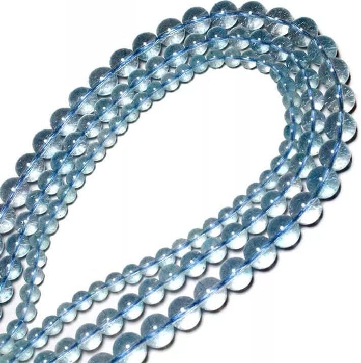 Miniatura 2 de Cuentas redondas lisas de jade de topacio azul natural. Cuentas sueltas pulidas lisas de topacio azul para hacer joyas, 1 hebra (0.394 in y 15