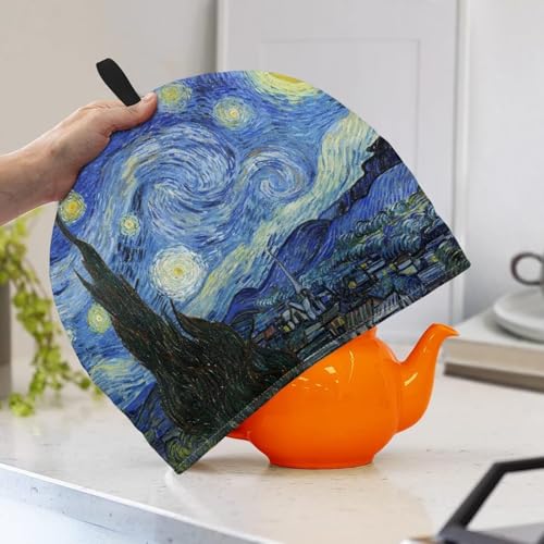 Image of Starry Night Print Tea Pot Cover Teapots Cosy Insulated Tea Cozies Home Kitchen Decoration Teapot Dust Cover Warming Tea Kettle Quilt Creative Gifts for Party