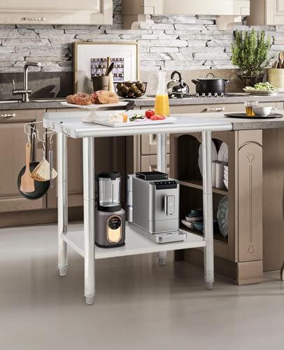 NSF 48" x 24" Stainless Steel Table, Work Table with Adjustable Undershelf, Detachable Trash Bag Holder, Metal Work Table Workbench for Home Kitchen Restaurant Outdoor