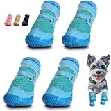 Dog Shoes for Small Dogs, Dog Boots & Paw Protectors for Hot Pavement Winter Snow Hiking, Anti-Slip Dog Booties for Hardwood Floor Blue Size 3